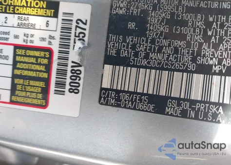 2012 Toyota Sienna Se 8 Passenger from USA, damaged, VIN 5TDXK3DC7CS265790